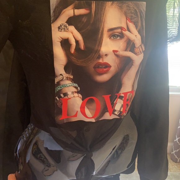 Sheer top, sooo cute! Ties above waist. Excellent Condition! - Picture 5 of 13